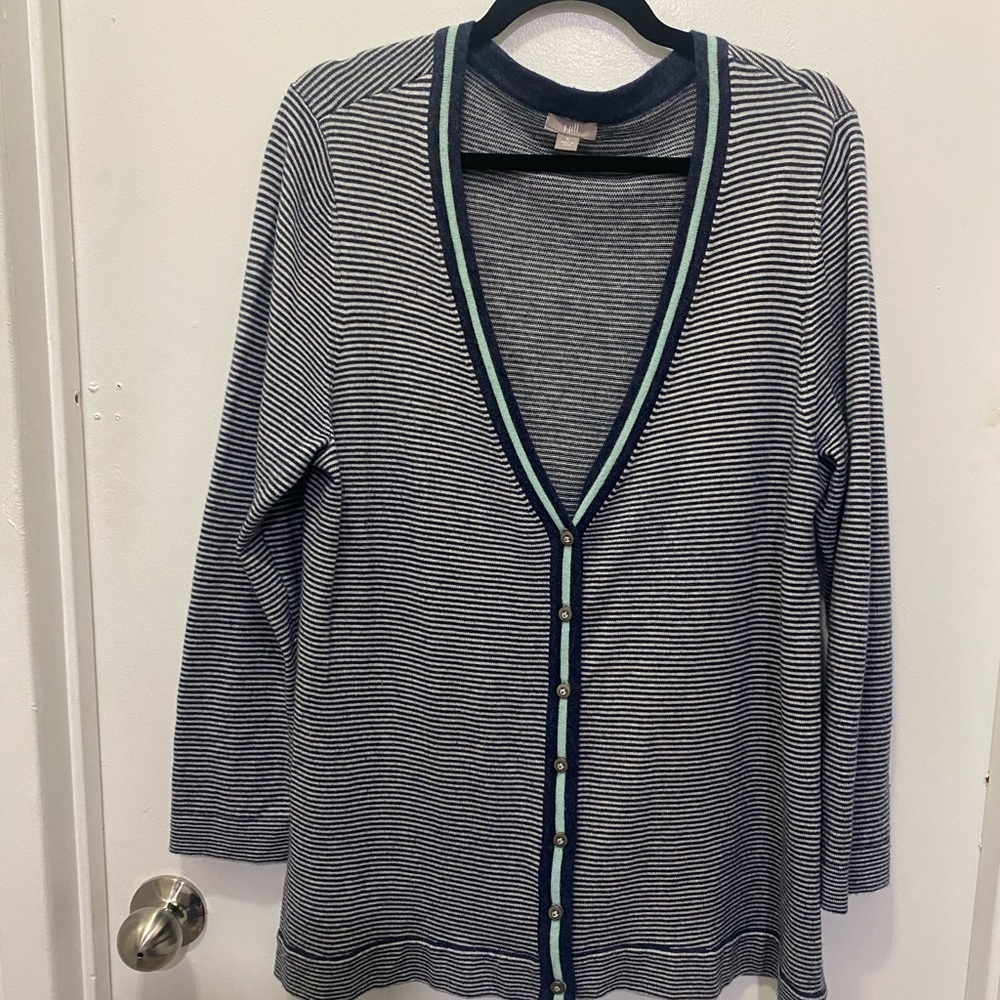 J.Jill Wool Blend Buttoned Down Stripe Cardigan